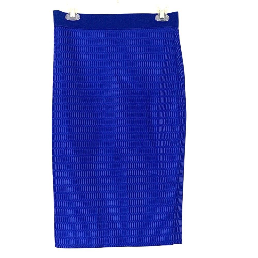 NWT Mistress Rocks Los Angeles Medium Blue Textured Caged Pencil Midi Skirt